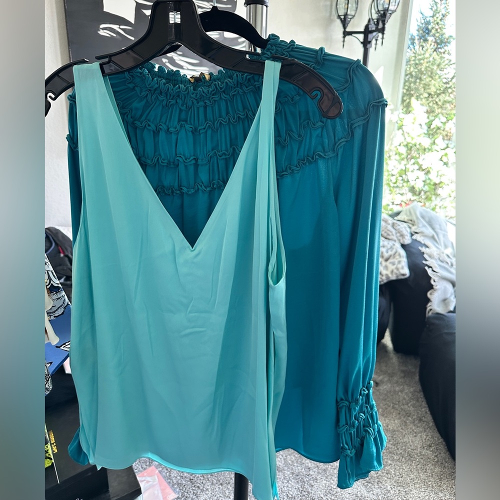 Kobi Halperin Teal Sailor Blouse Camisole Vneck front and back XXL NWT - Picture 3 of 6